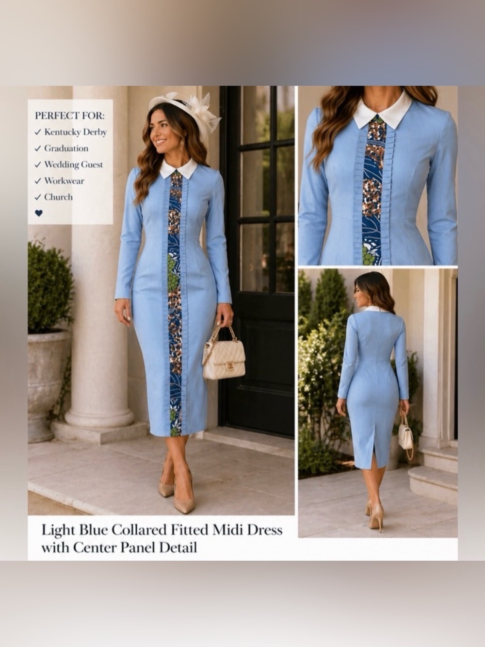 Vintage Style Blue Midi Dress Church Brunch Size Small NWT